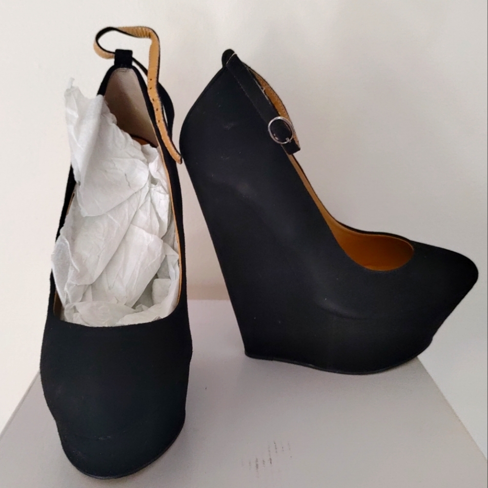 Fetish Mary Jane wedges with platform and sky high heel